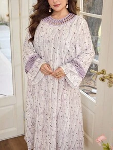 Al Najma 大码优雅碎花宽松阿拉伯风格连衣裙 - 彩色 - 查看 3