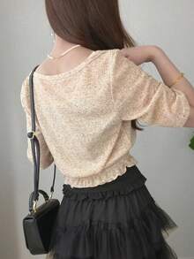 FRIFUL Women's Camisole Top With Decorative Patchwork, Sweet Casual French Cute 2 Pieces Set Summer Date Daytime Everyday Beige Black Vacation - Khaki - View 6