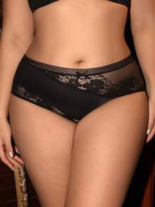 SHEIN 1 pieza Panty sexy de mujer con parches de encaje - Negro - Ver 1