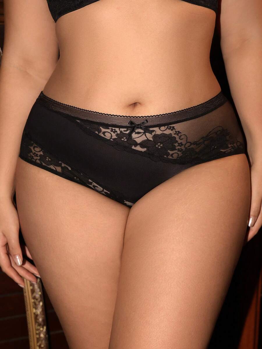 SHEIN 1 pieza Panty sexy de mujer con parches de encaje - Negro - Ver 1