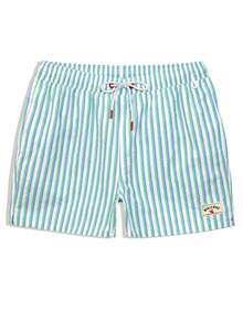 Manfinity KASUA Men's Striped Letter Print Drawstring Waist Beach Shorts, Holiday - Multicolor - View 4