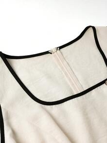 GlowEve CURVE Plus Size Women's Woven Colorblock Asymmetrical Slit Sleeveless Casual Elegant Long Dress Summer Teachers' Day Gym Brown - Multicolor - View 3
