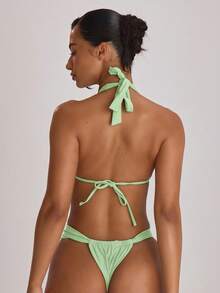 Musera Resort Thick Strap Ruched Cheeky Bikini Bottoms Swim Vacation Holiday Summer Travel Beachwear Basics Solid Colour Swimwear Resort Core - Mint Green - View 4