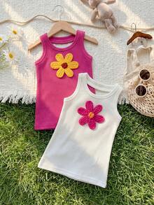 SHEIN Playful Pals 2件套女婴休闲运动街头时尚简约字母印花无袖连衣裙，适合春夏外出穿着 - 彩色 - 查看 8