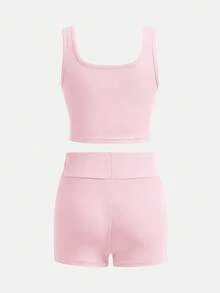 SHEIN Girlism 2pcs/Set Tween Girls' Fitted Casual Round Neck Tank Top And Bike Shorts, 2 Colors - Multicolor - View 6