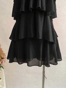 Soleia Đầm mini chiffon nhiều lớp xếp ly, màu trơn, thanh lịch, lãng mạn, thích hợp cho đám cưới, tiệc tùng, đi nghỉ mát, tiệc hoa, hẹn hò, ngày Valentine, lễ Phục sinh, lễ hội, tiệc trà chiều, đi biển, du thuyền, hoặc dạo phố. - màu đen - Xem 5