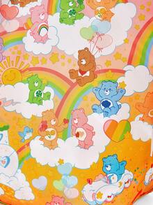 SHEIN X Care Bears 1件時尚輕便可折疊印花托特包，購物袋，便攜式單肩包，卡片收納袋，適用旅行與購物等 - 彩虹色 - 查看 6