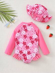 Cozy Pixies Baby Girls' Floral Print Long Sleeve Swimsuit - Multicolor - View 2