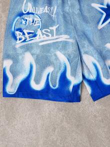 2pcs/Set Tween Boy Light Blue Denim Casual Korean Style Oversized Short Sleeve Collared Shirt Jacket And Shorts,Summer Streetwear City Break Y2K - Blue - View 6