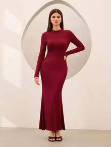 Graceveil Bộ 2 món thanh lịch gồm áo choàng poncho bất đối xứng thêu sequin màu đỏ tía và váy đuôi cá màu đỏ tía. - Màu Đỏ Sâu - Xem 3