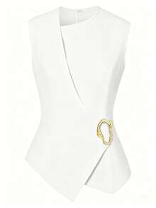 GlowEve CURVE Plus Size Summer Fashion Metal Decor Wrap Vest - White - View 1