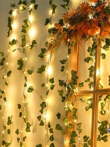 1pc 2M Artificial Ivy Leaf Plants With LED Light String, AA Battery Box Powered Green Vine Garland Chandelier For Wall Party Wedding Room Home Kitchen Indoor Outdoor Holiday Decoration (Batteries Not Included) - Warm Ivy - View 4