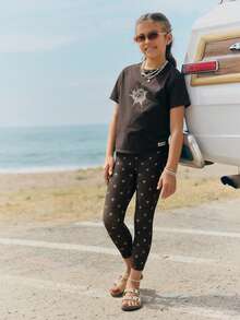 GLOWMODE Áo thun trẻ em bằng cotton Pima, nhẹ, thoáng khí, co giãn, dáng rộng, in hình họa tiết phía trước, thích hợp mặc hàng ngày. - màu nâu - Xem 6