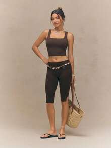 GLOWMODE FeatherFit™ Active Ambition Atasan Tank Top Crop Lembut Seperti Mentega dengan Leher Persegi dan Punggung Terbuka Berpilin, Cup yang Dapat Dilepas, Cocok untuk Yoga, Studio, dan Pakaian Sehari-hari dengan Dampak Rendah - Coklat - View 6
