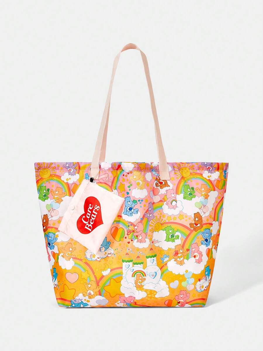 SHEIN X Care Bears 1件時尚輕便可折疊印花托特包,購物袋,便攜式單肩包,卡片收納袋,適用旅行與購物等 - 彩虹色 - 查看 1