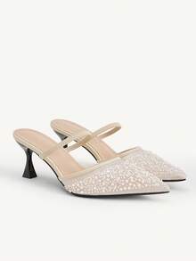 CUCCOO CHICEST Women's New Thin-Heeled Pointed Toe High Heels With Mesh, Bead, And Embroidery Decoration – Elegant And Comfortable, Perfect For Dates, Work, Parties, And Weddings - rice apricot - View 3