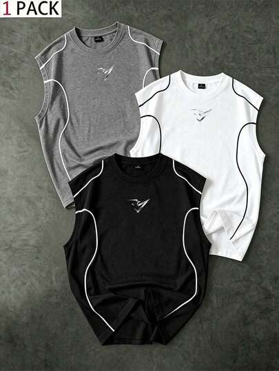 Sport MetroGents Men's Geometric Print Round Neck Casual Fitness Sports Tank Top
