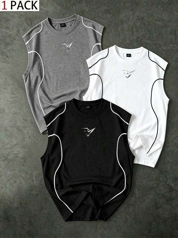 Sport MetroGents Men's Geometric Print Round Neck Casual Fitness Sports Tank Top