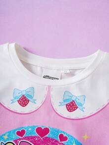 THE POWERPUFF GIRLS X SHEIN 1pc Young Girl Cute Style Round Neck Short Sleeve Loose Comfortable Collaboration Pajama Dress - Multicolor - View 3
