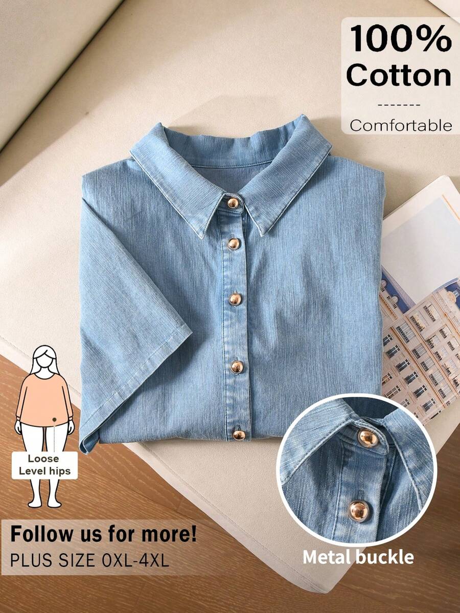 CosyJoli Áo sơ mi nữ cỡ lớn đã qua xử lý, trang phục thường ngày cho nữ, áo tay ngắn cho mùa hè, áo nỉ có họa tiết.