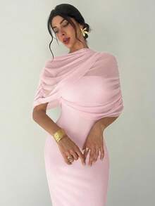 YkhahaFirerie Vestido ajustado con cuello de volantes, cintura plisada y asimétrico en color amarillo sólido elegante y romántico, atuendo para la playa, aeropuerto, vacaciones, maestros, otoño para mujeresYkhaha - Rosa Pálido - Ver 6
