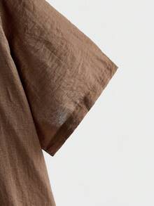 EASEVO Plus Size Men's Casual Solid Color Short Sleeve Shirt, Summer - Coffee Brown - View 4