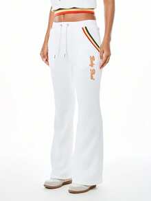 BABYPHAT Low Rise Flare Joggers With Embroidery And Ribbed Waistband Details Casual Comfort Pants - White - View 5