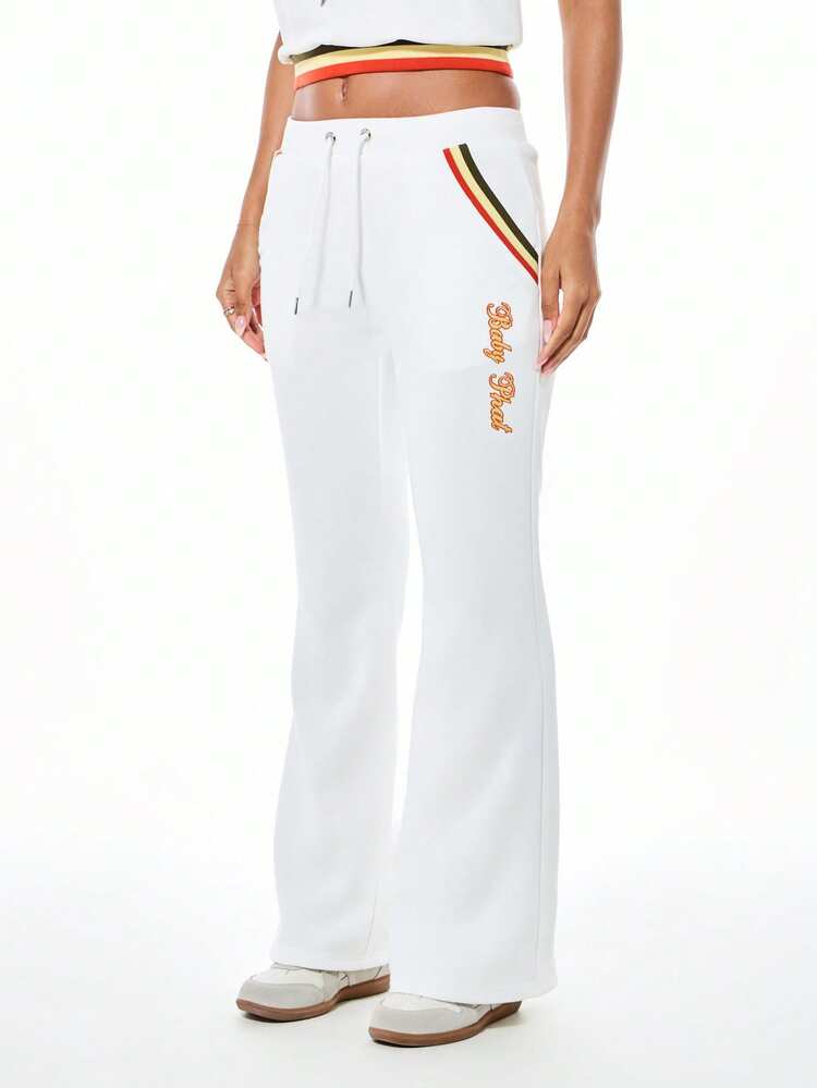 BABYPHAT Low Rise Flare Joggers With Embroidery And Ribbed Waistband Details Casual Comfort Pants