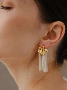 Opalesca Bông tai mạ vàng 18K tinh tế, kiểu dáng tua rua, đơn giản, thời trang và đa năng. - Vàng - Xem 3