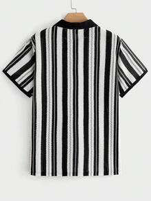 EASEVO Plus Size Men Casual Striped Short Sleeve Letter Printed Polo Shirt - Multicolor - View 7