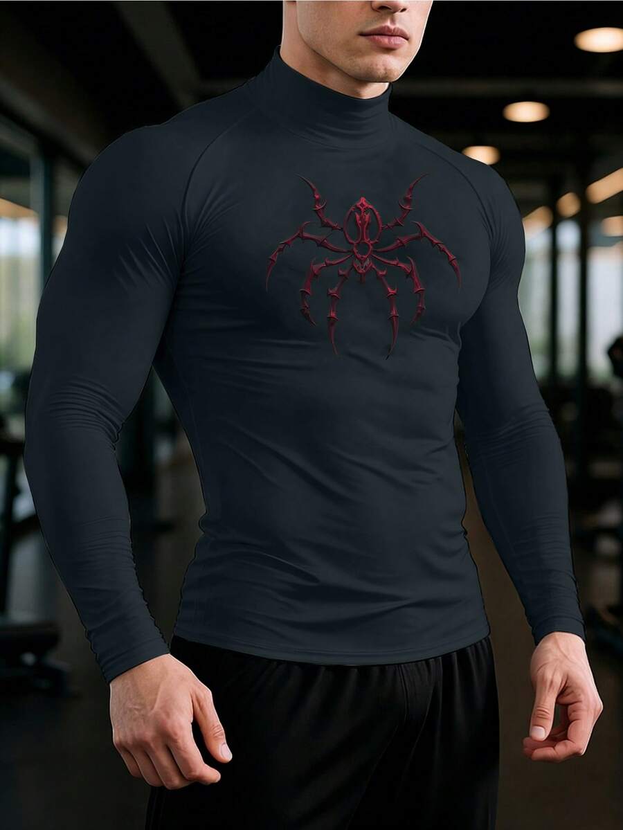GymBeat Áo thun thể thao tay raglan in hình nhện dành cho nam - Màu xám đen - Xem 1