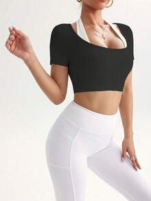 Gameset SHEIN Sport 女士运动瑜伽户外健身套装，撞色背心肩带和胸衣，简约设计 - 彩色 - 查看 5