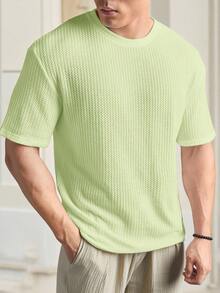 Manfinity VCAY Loose Fit Men's Solid Waffle Knit T-Shirt - Light Yellow - View 5