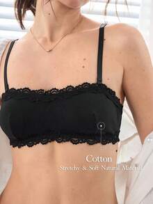 Ocili Sujetador inalámbrico 100% algodón, cómodo y suave, sin costuras, adecuado para lencería de encaje - Negro - Ver 1