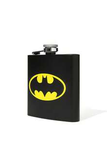 BATMAN X SHEIN 6盎司便携式不锈钢酒壶，迷你便携，适合露营户外使用 - 黑色 - 查看 3