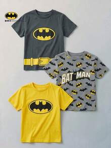 BATMAN X SHEIN Maija Kids 小男孩休閒短袖T恤，適合夏季與學校穿著，適用春季兒童服飾，Squishy 入學季黃色 - 彩色 - 查看 5