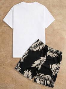 1 Piece Manfinity RebelGame Men's Palm Tree Print Short Sleeve T-Shirt And Knit Shorts 2-Piece Casual Set - Army Green - View 6