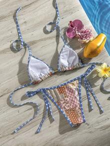 Bộ bikini đồ bơi nữ Swim Mod 2026SS mới, họa tiết sọc Boho, phong cách Bohemian, thoải mái, cổ điển Y2K, hoa văn dễ thương, ngọt ngào, retro, thích hợp cho kỳ nghỉ xuân hè, trang phục đi biển thời trang, trang phục ngày Quốc khánh 4 tháng 7, đồ đi biển. - Nhiều màu - Xem 4