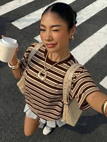 Muchica 女士休闲简约圆领短袖宽松T恤，适合夏季穿着 - 彩色 - 查看 4