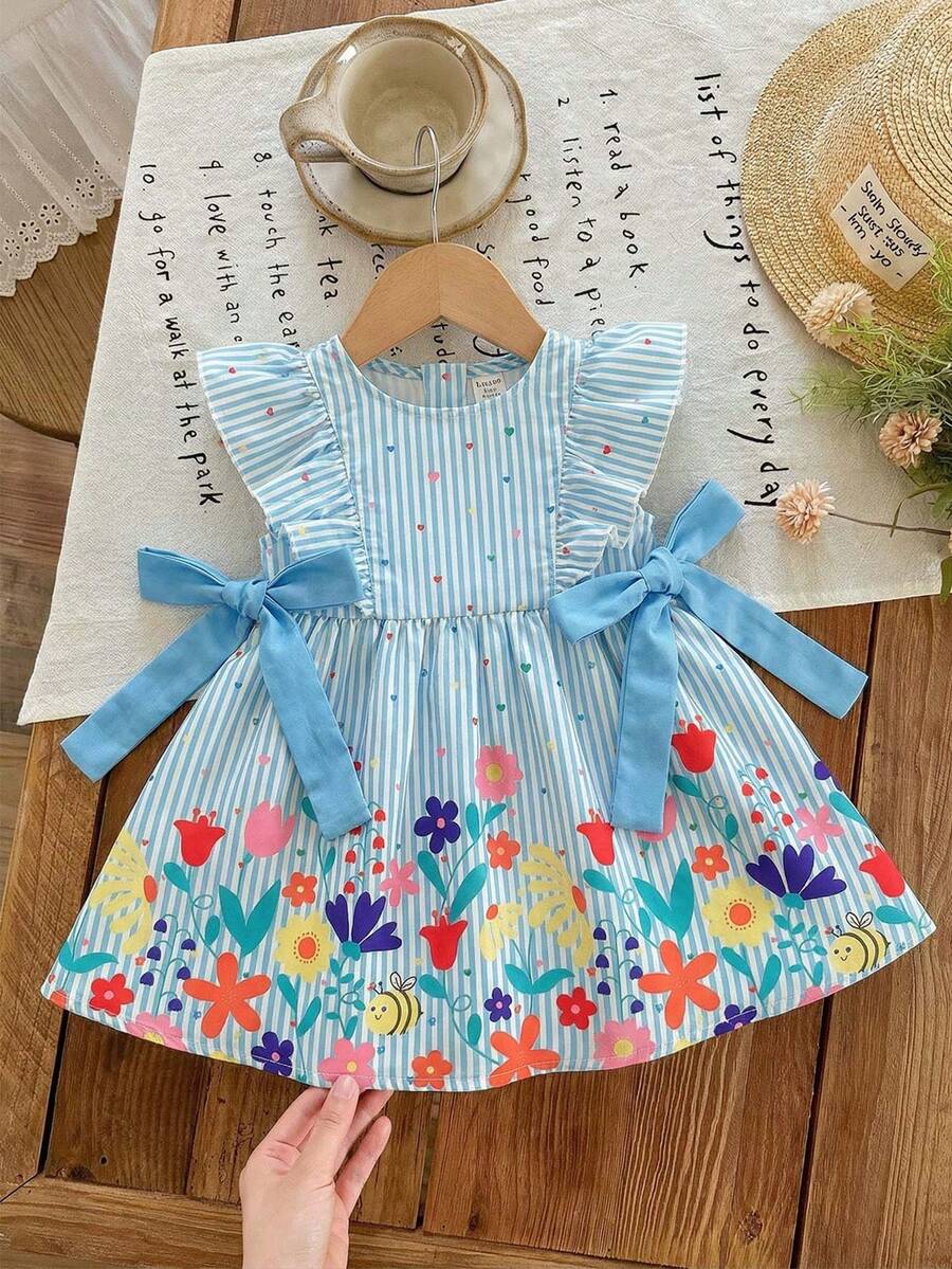 SHEIN Baby Girl Digital Print Casual Dress - Blue - View 1
