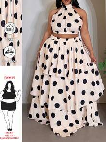 SHEIN CURVE+ Bộ váy hai mảnh cỡ lớn mùa hè mới + áo cỡ lớn dành cho nữ, hoàn hảo cho tiệc sinh nhật, tựu trường, mẫu giáo, trang phục học sinh, đi chơi hàng ngày, cơ bản và đa năng, giải trí, kỳ nghỉ, du lịch biển, bãi biển, tắm nắng, đồ đơn lẻ, phong cách đường phố, gợi cảm Y2K, thanh lịch và lãng mạn, lựa chọn hoàn hảo cho hẹn hò và mua sắm, áo không tay trễ vai cổ tròn, váy xếp ly nhiều lớp, bộ váy hai mảnh chấm bi cỡ lớn dành cho nữ - A - Nhiều màu - Xem 1