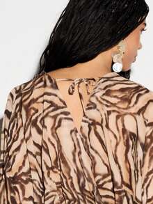 KIZN Tiger Print Twist Front Batwing Sleeve Blouse With V Neck Long Sleeve Wrap Top Fall Winter Fashion - Multicolor - View 5