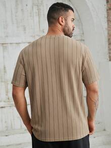 EASEVO Plus Size Men's Striped Crew Neck Short Sleeve Casual Versatile T-Shirt - Coffee Brown - View 2