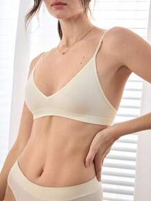 Ocili Seamless Ribbed Elastic Wireless Bra, Comfortable Women's Underwear - White - View 6