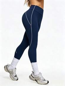 Eassivo Eassivo Quần legging thể thao cạp cao dành cho nữ, thích hợp mặc hàng ngày. - Màu xanh hải quân - Xem 4