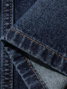 DAZY Rok Terusan Denim Wanita dengan Kantong dan Kancing - Biru - View 3
