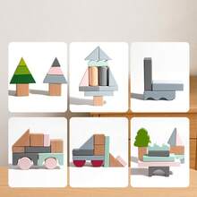 MINKOJA Wooden Macaron Creative Building Blocks Set, 43PCS Large Building Blocks, Shape Recognition, Creative Stacking, Kids Educational Montessori Early Learning STEM Toy With Wooden Storage Box - Multicolor - View 6