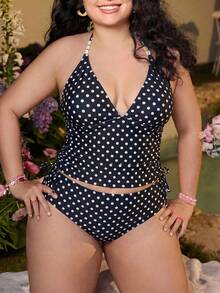 Swim Mod 2026新款加大码女式随机印花优雅抽绳休闲吊带泳衣，夏季 - 黑與白 - 查看 3