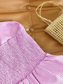 Flirla Top a fascia plissettato a righe da donna - Rosa - Visualizzare 3