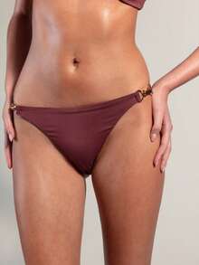 Rouah Women's Hardware Bikini Bottom, Casual Sexy Vacation - Matching Top Available Beach Party Burgundy Summer - Brown - View 5